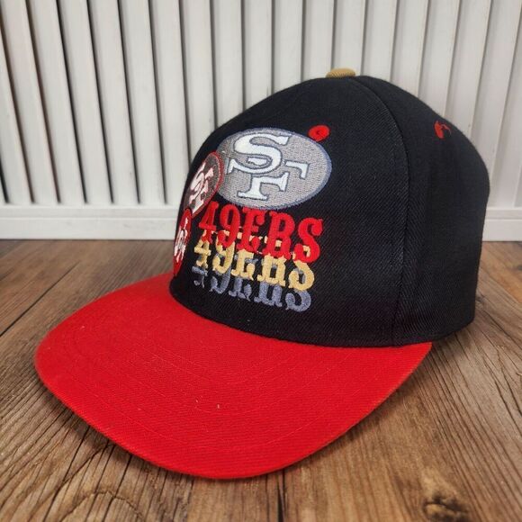 VTG Pro Player San Francisco 49ers Snapback Hat Cap Black Red 90s NFL Broadcast